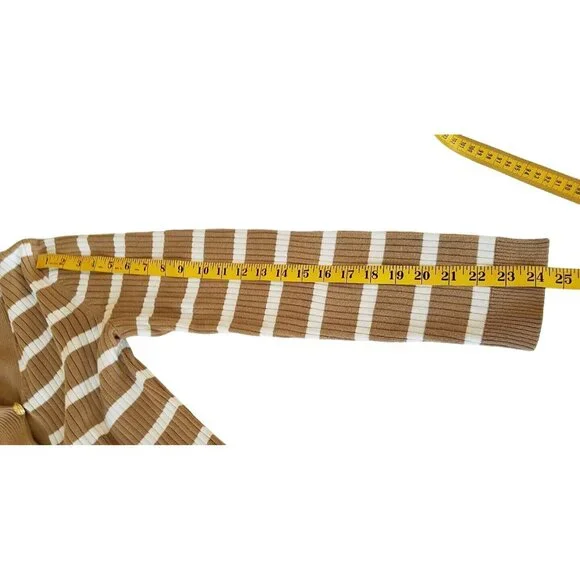 Lauren Ralph Lauren Sweater Womens Size XL Striped Brown White Button Accent - Picture 9 of 12